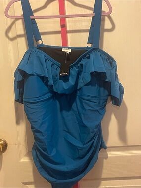 Avenue Teal Blue Ruffle-Front Camisole